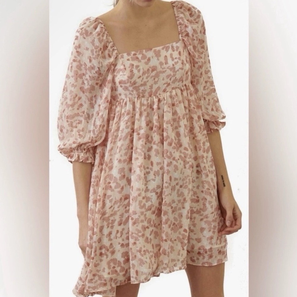 Storia Cottagecore Floral Babydoll Mini Dress Sheer Fairy Boho Coquette Size S